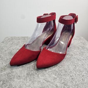 DREAM PAIRS Women Low Chunky‎ Heel Pump Shoes Pointed Toe Dress Shoes Red Size 8